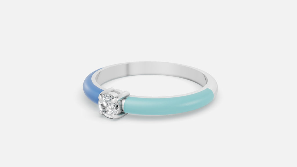 Silver Diamond Enamel Ring – VVS CVD Diamond Minimal Design