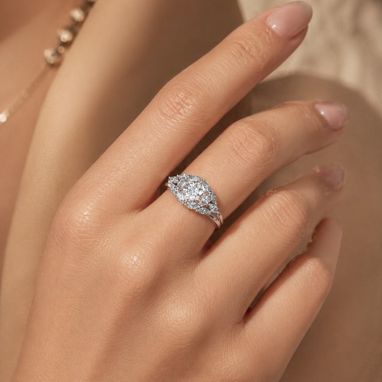 Silver CVD Diamond Engagement Ring VVS Elegant Design