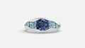 925 silver CVD diamond engagement ring VVS sparkle 0.014CT with blue centre stone front view