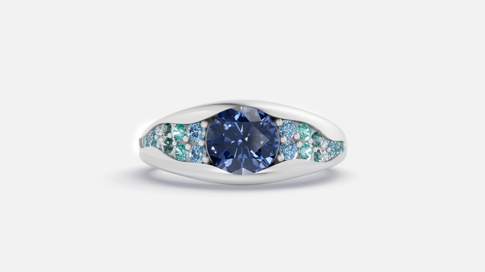 925 silver CVD diamond engagement ring VVS sparkle 0.014CT with blue centre stone front view