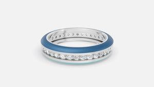 Steel Blue Enamel Channel Set Round Lab Grown Diamond Eternity Band