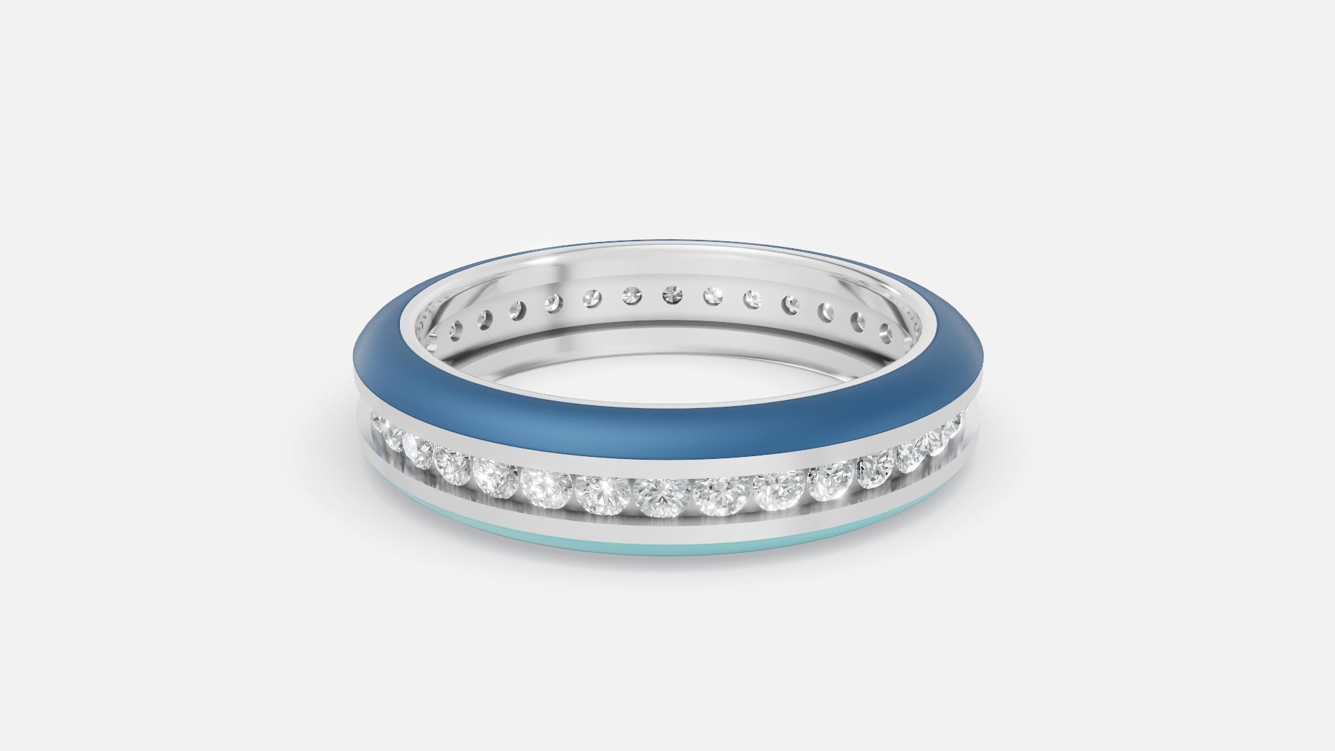 925 silver CVD diamond enamel ring VVS EF finish with blue enamel and diamond row front view