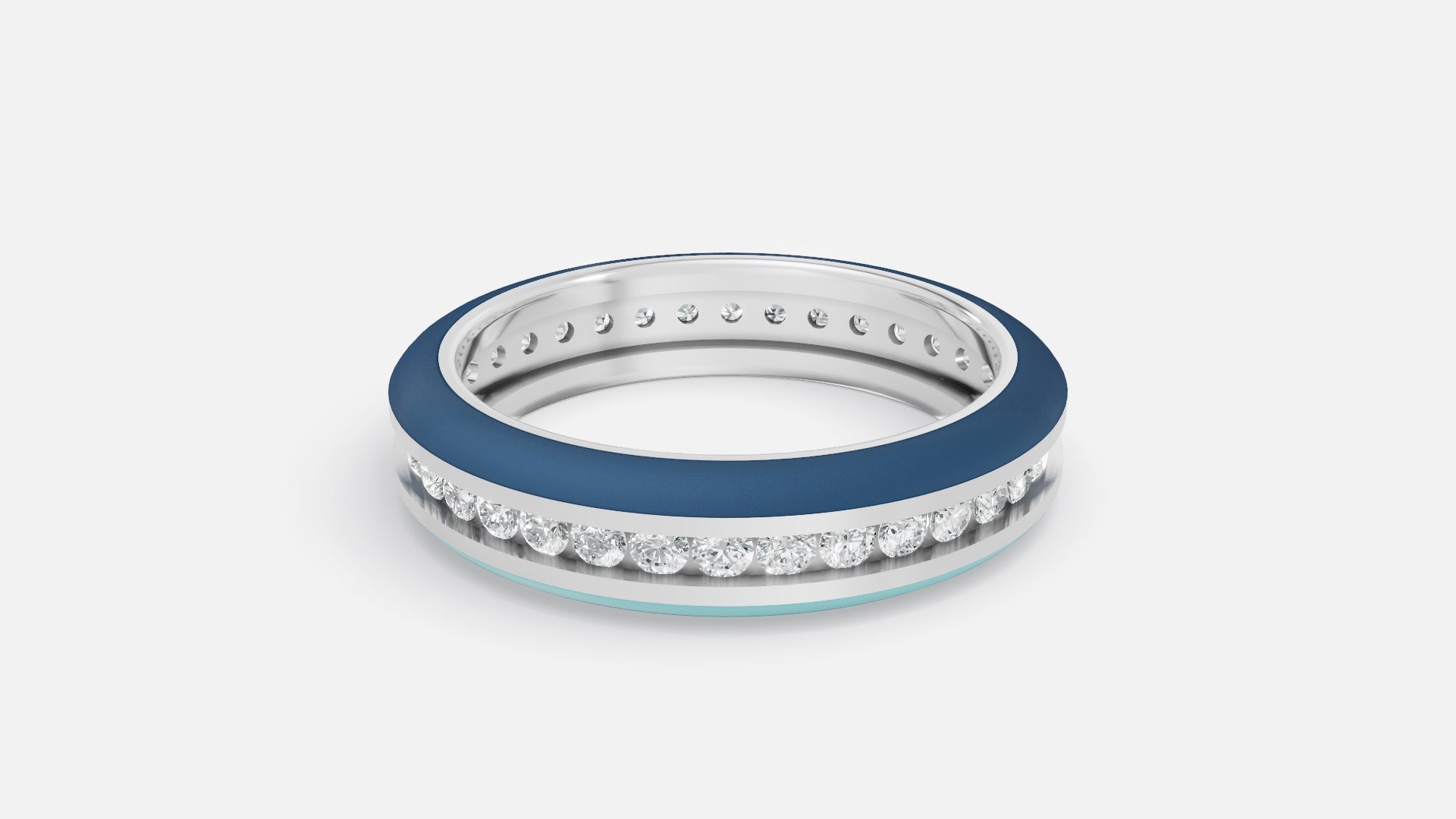 925 silver CVD diamond enamel ring minimal luxury design with blue enamel front view