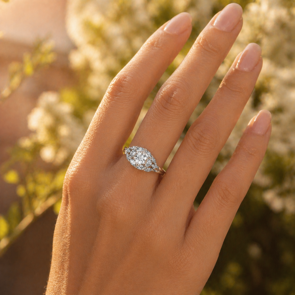 Silver CVD Diamond Engagement Ring VVS Elegant Design