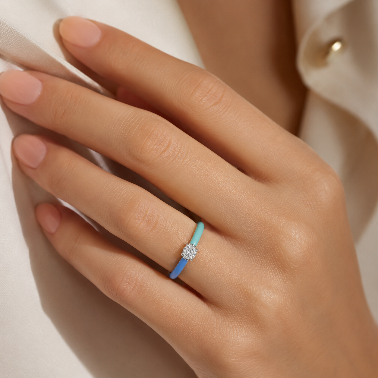 Silver Diamond Enamel Ring – VVS CVD Diamond Minimal Design
