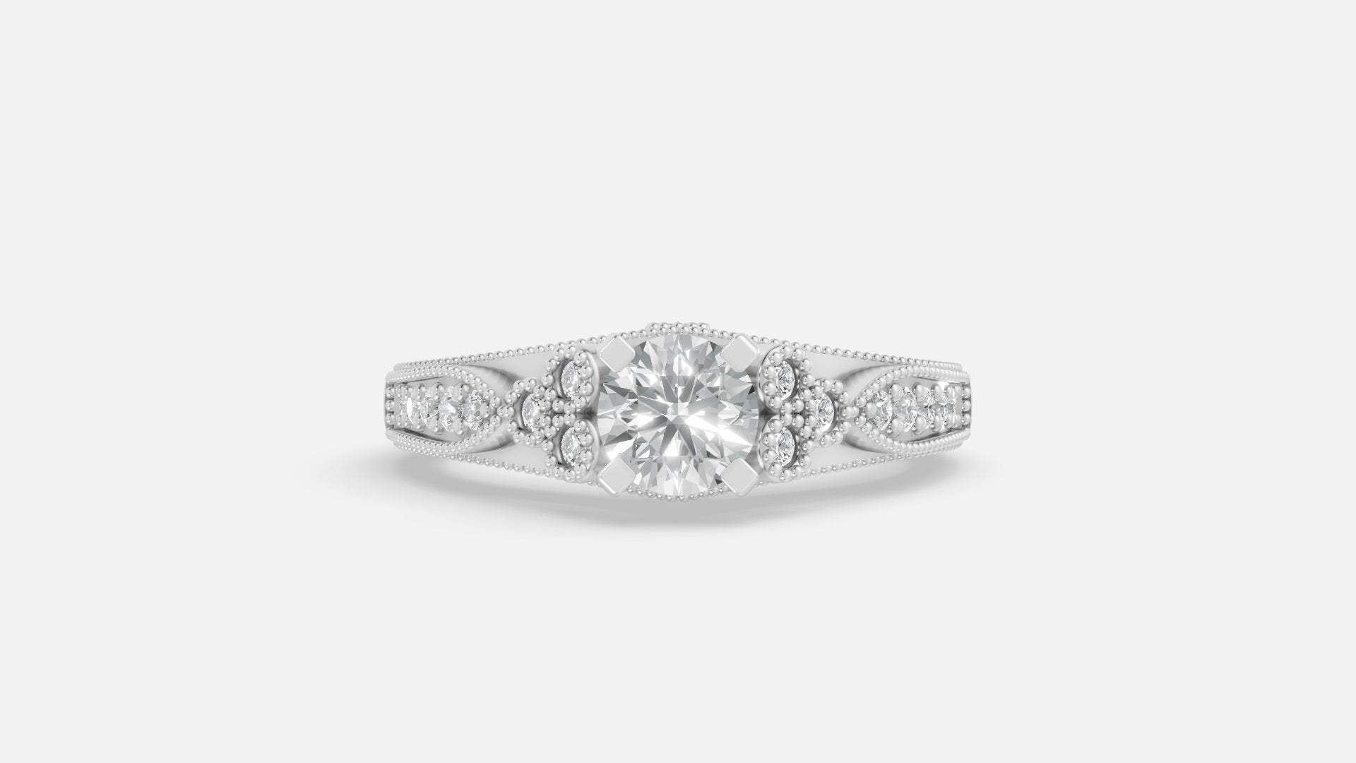Silver CVD diamond engagement ring VVS GH clarity front sparkle view