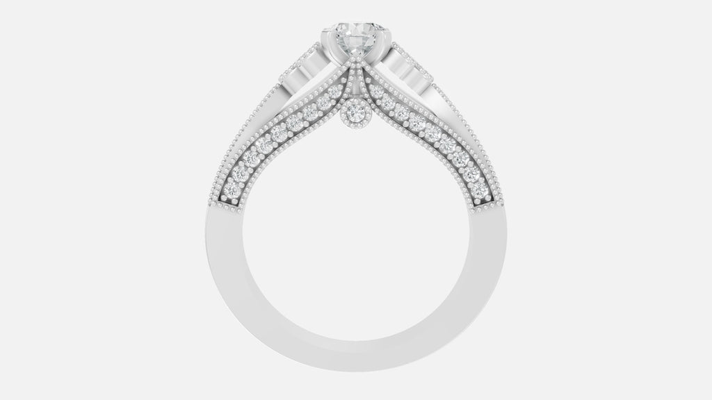 Silver CVD diamond engagement ring side profile with VVS GH diamonds