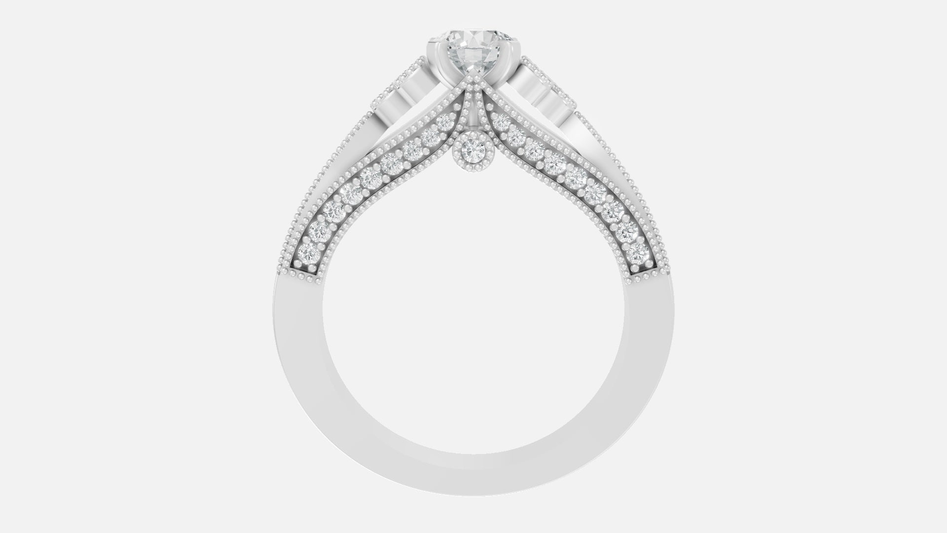 Silver CVD diamond engagement ring side profile with VVS GH diamonds