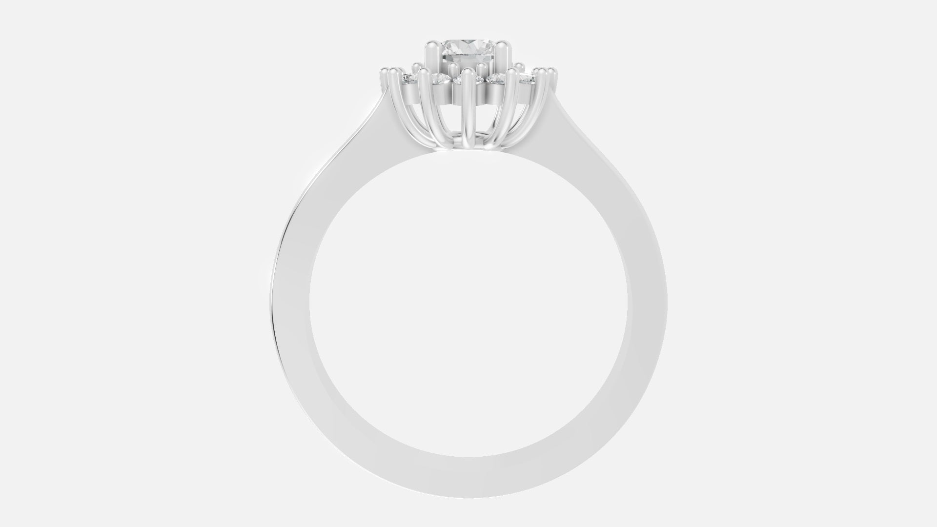 Silver CVD diamond engagement ring 0.42ct VVS elegant side profile with floral diamond setting