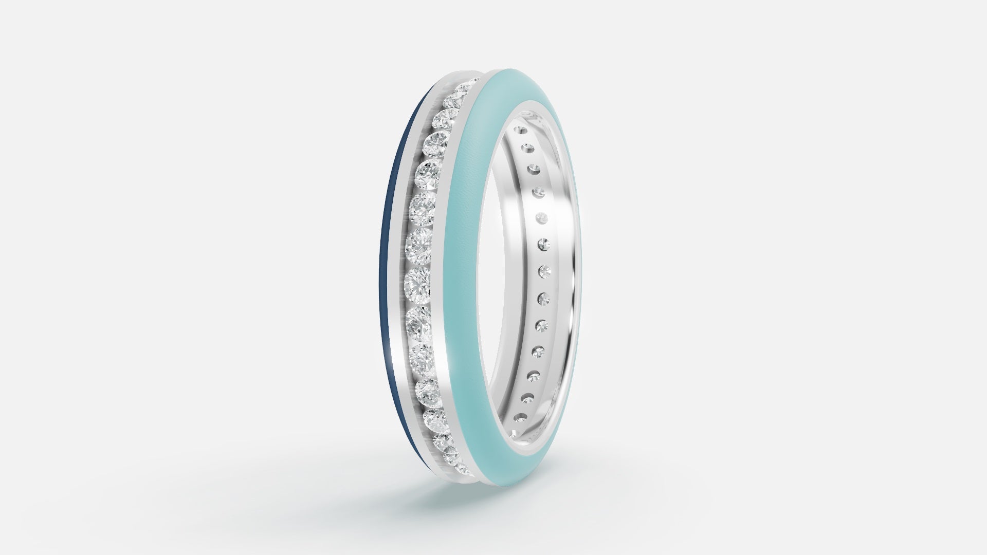 925 silver CVD diamond enamel ring minimal luxury design angled view with blue enamel band