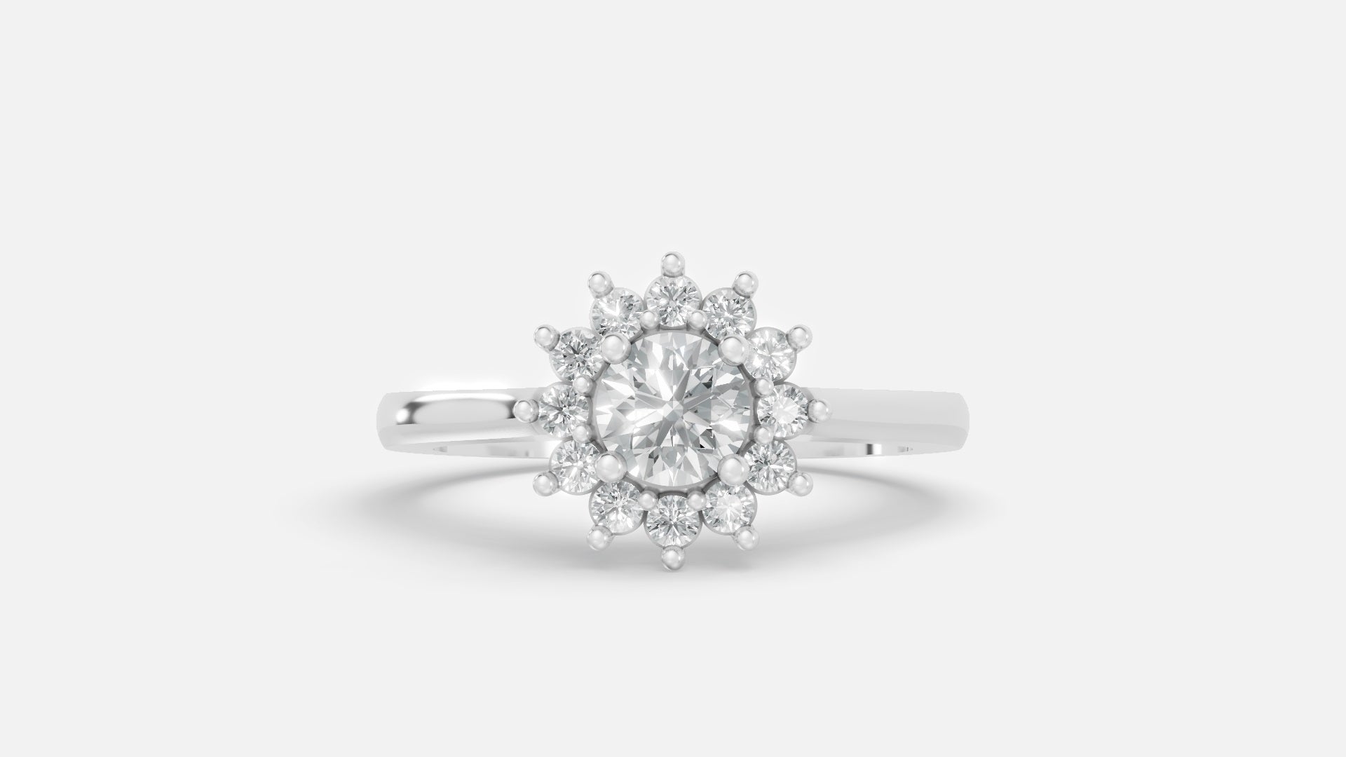Silver CVD diamond engagement ring 0.42ct VVS elegant floral cluster front view