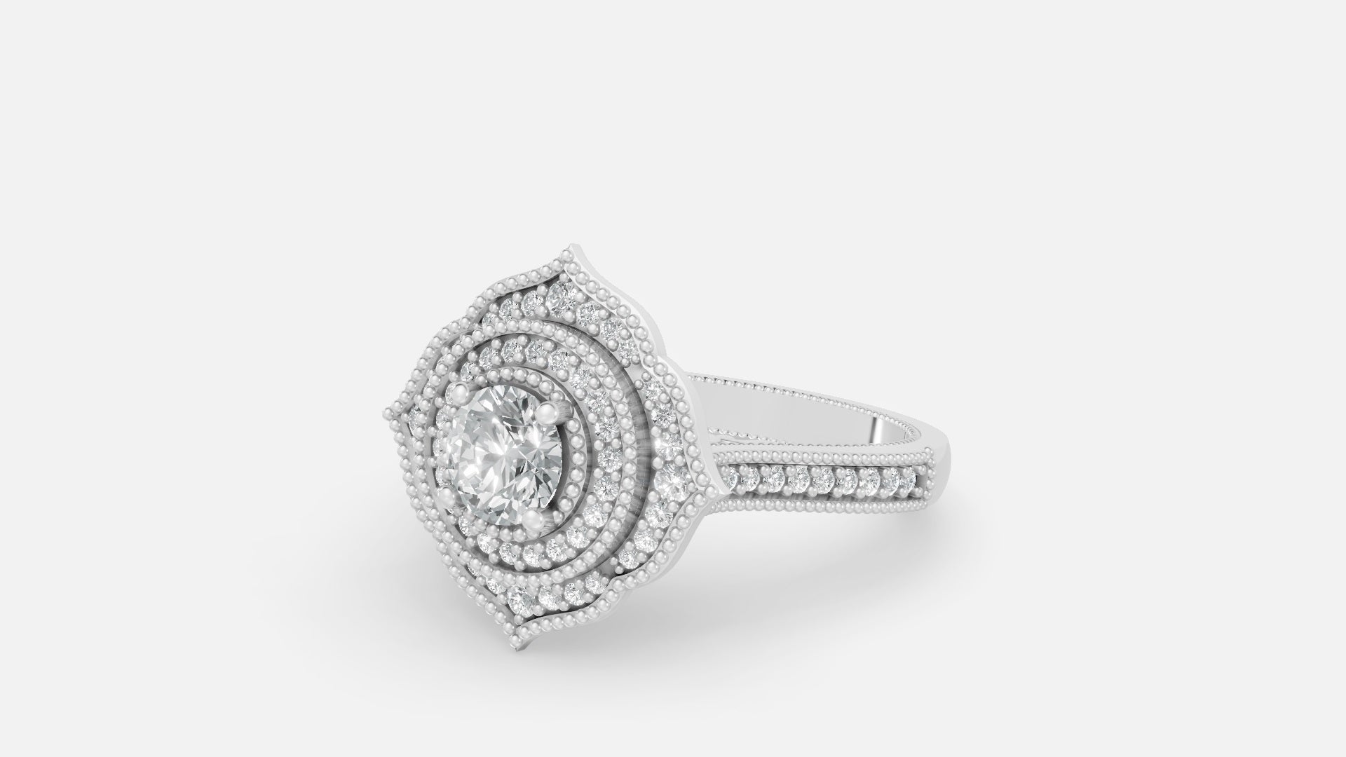 925 silver CVD diamond engagement ring VVS EF elegant halo ring angled side view
