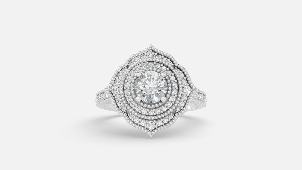 925 silver CVD diamond engagement ring VVS EF elegant floral halo design front view