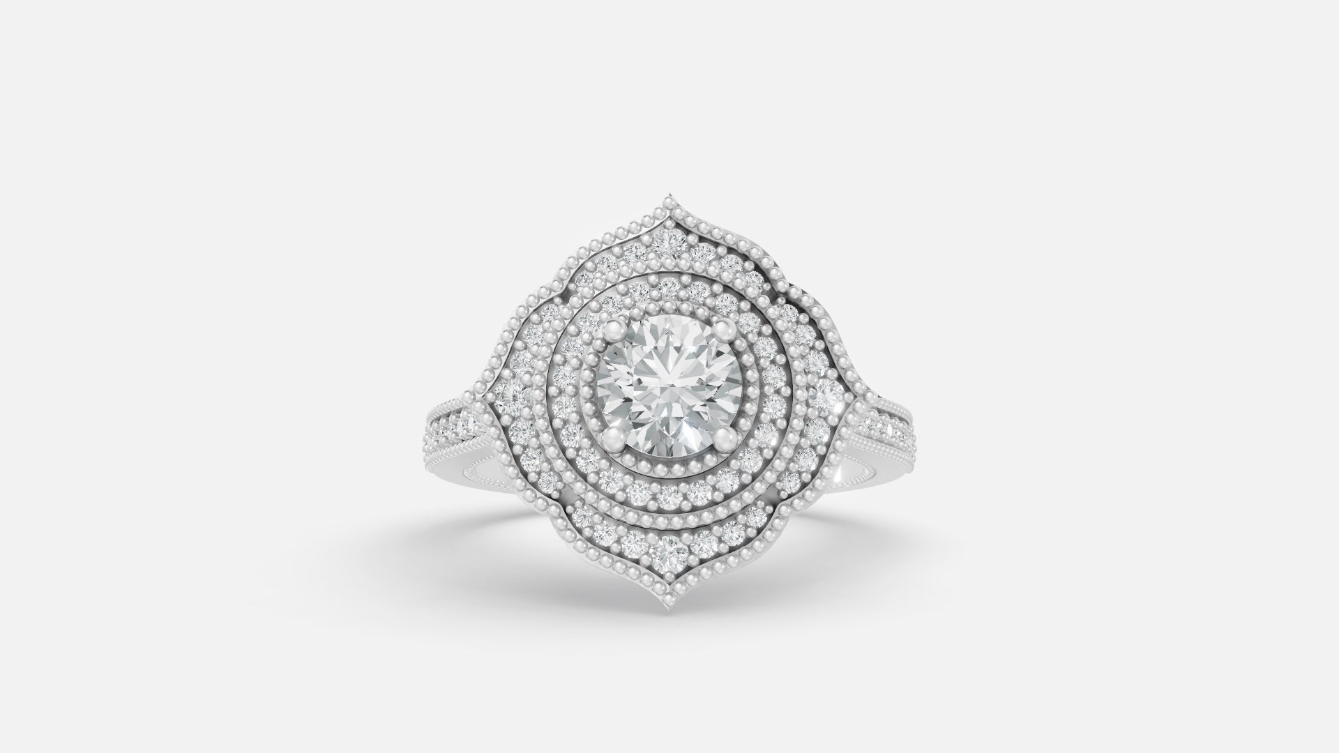 925 silver CVD diamond engagement ring VVS EF elegant floral halo design front view