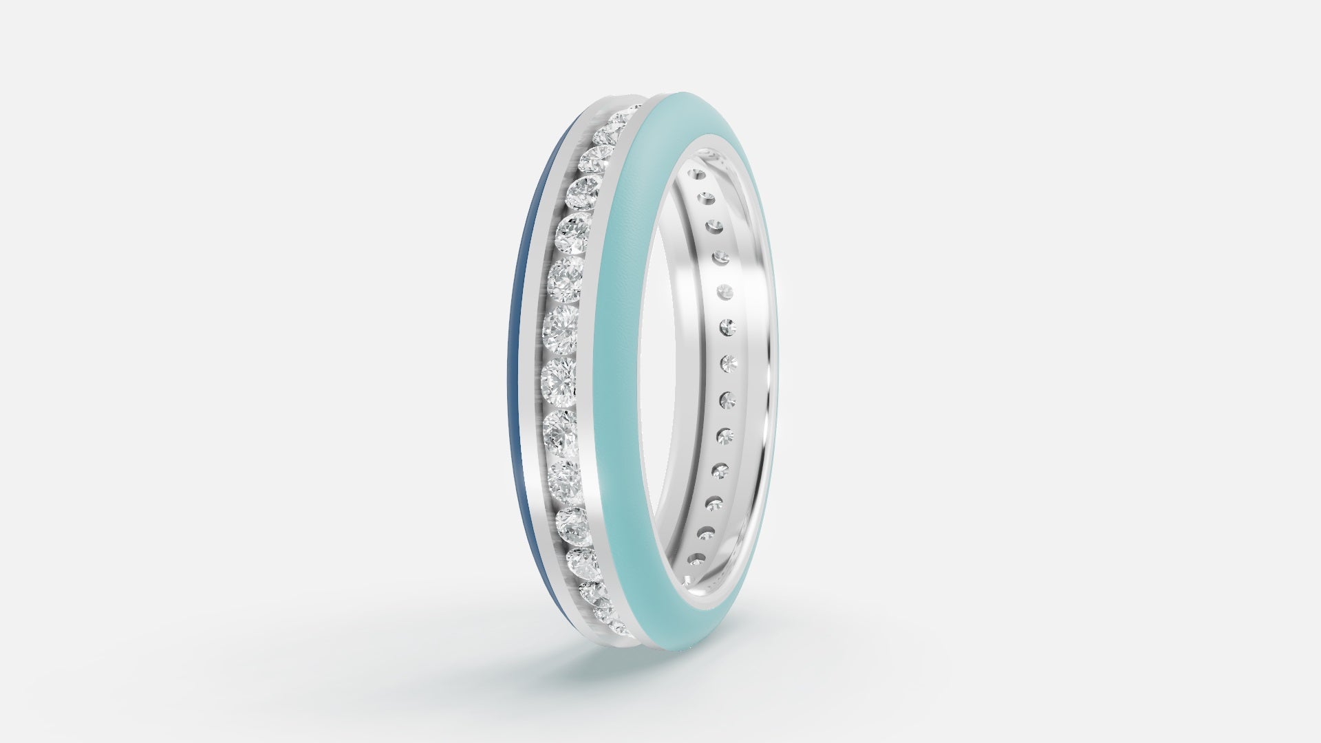 925 silver CVD diamond enamel ring VVS EF finish angled view with blue enamel luxury band