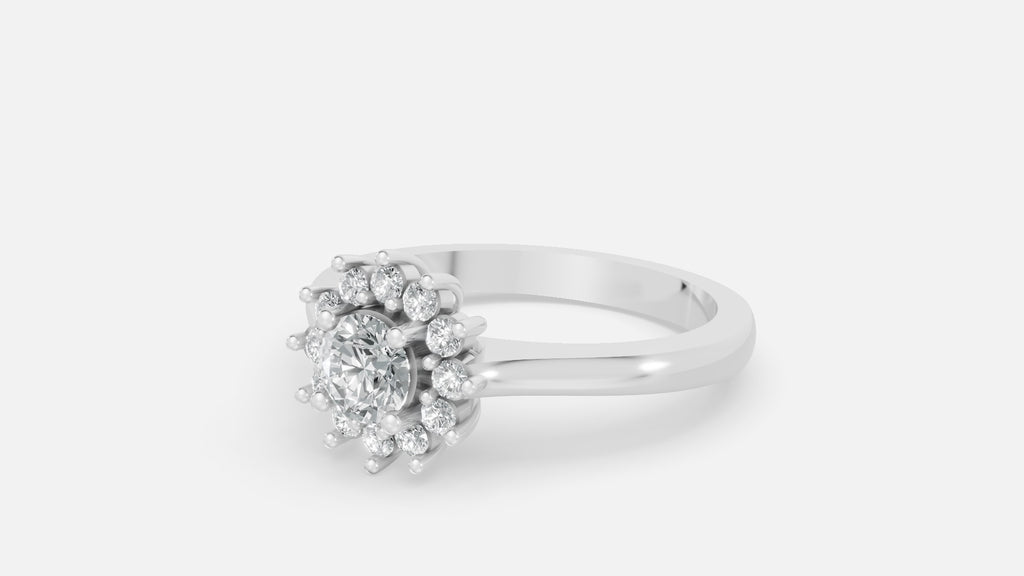 Silver CVD diamond engagement ring 0.42ct VVS elegant halo diamond ring angled view