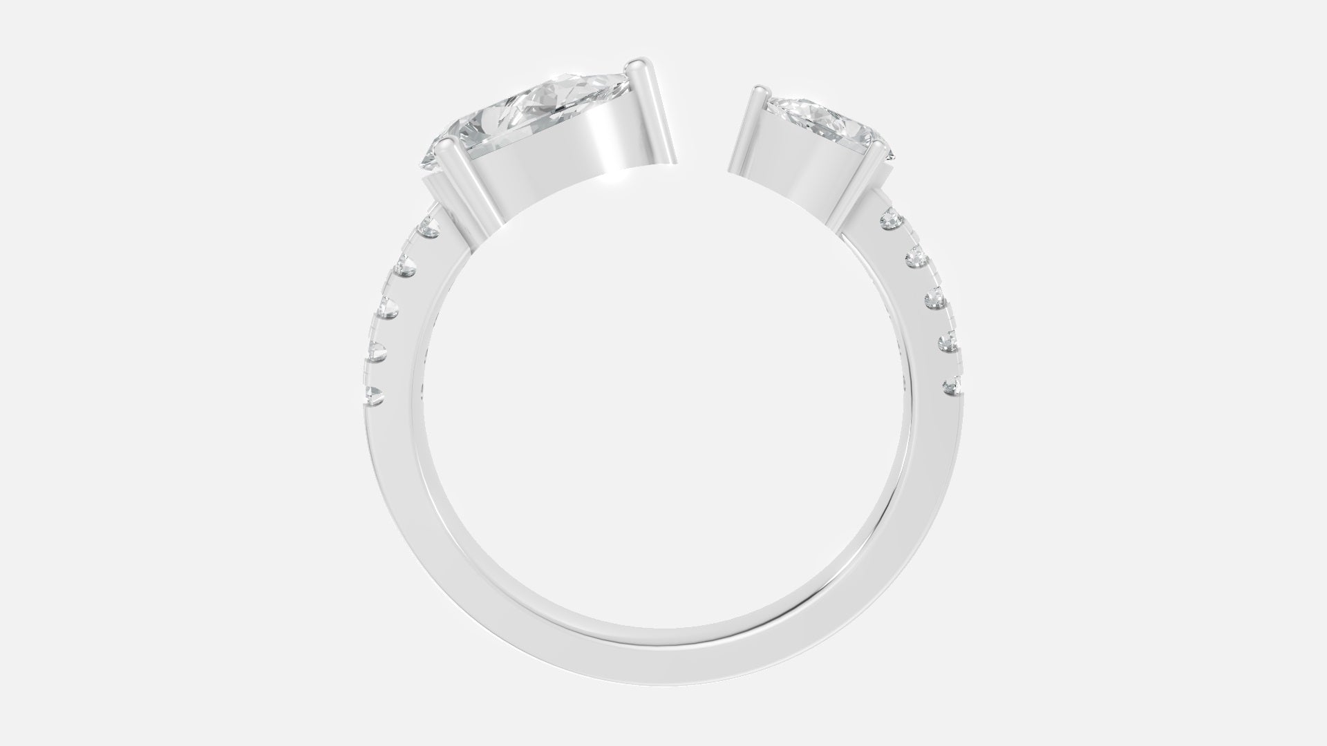 925 silver pear shape diamond ring open band side profile