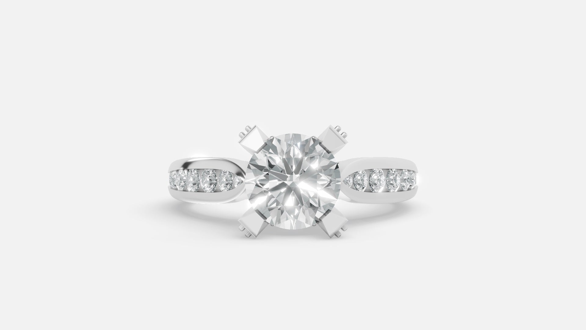 925 silver CVD diamond engagement ring VVS EF elegant solitaire front view with side diamonds