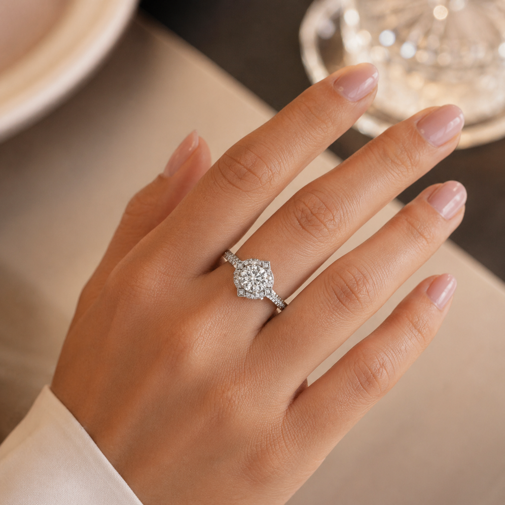 Sterling Silver CVD Diamond Engagement Ring VVS Clarity
