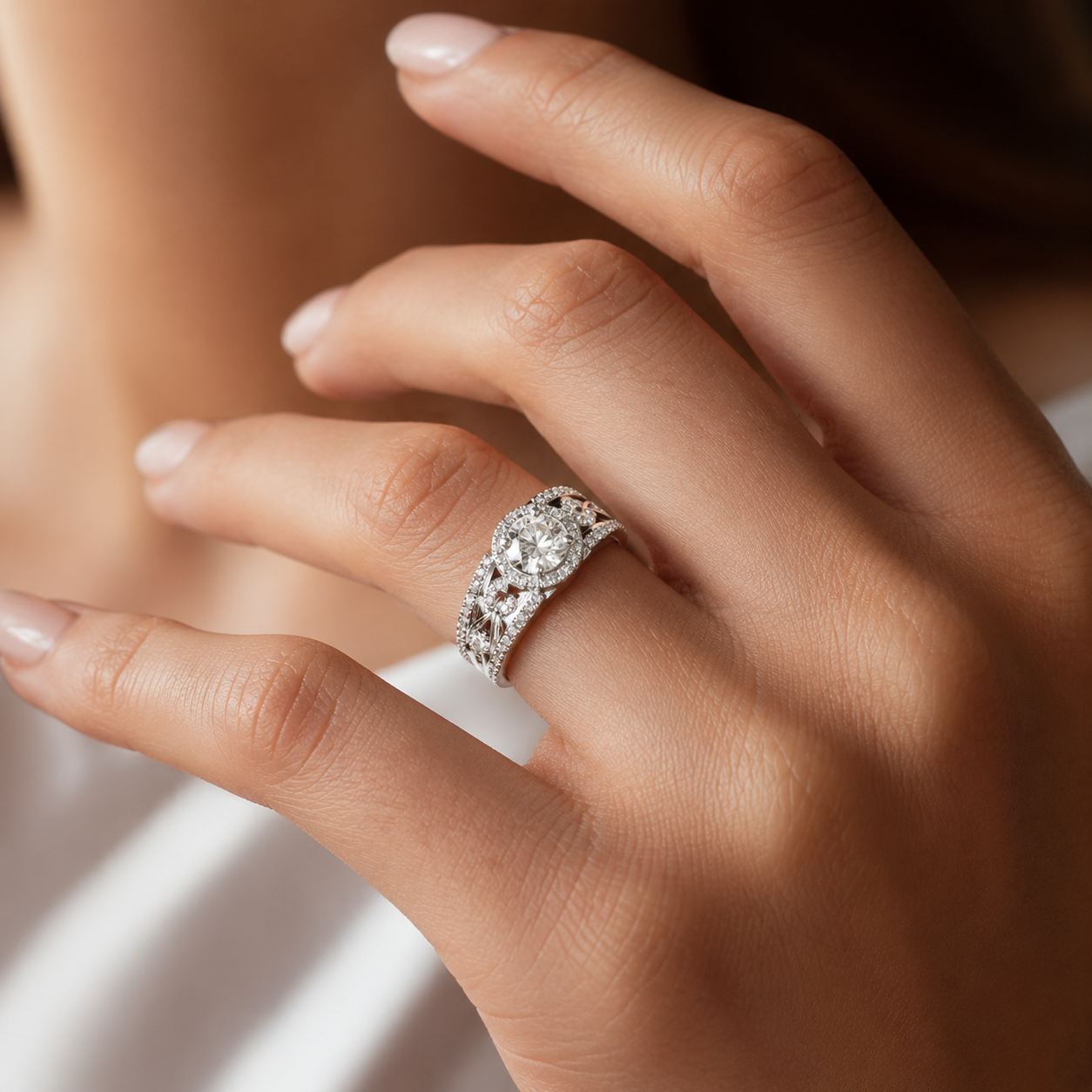 Sterling Silver CVD Diamond Engagement Ring VVS EF
