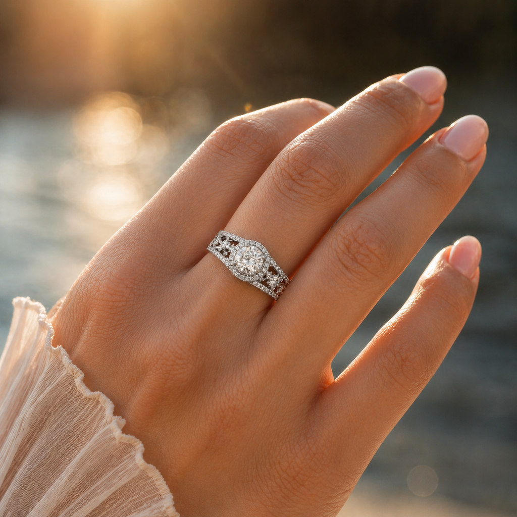 Sterling Silver CVD Diamond Engagement Ring VVS EF