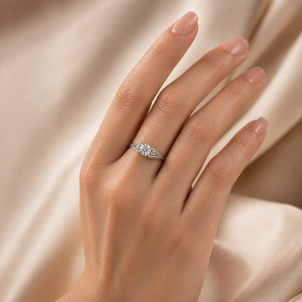 Sterling Silver Diamond Engagement Ring Round VVS CVD
