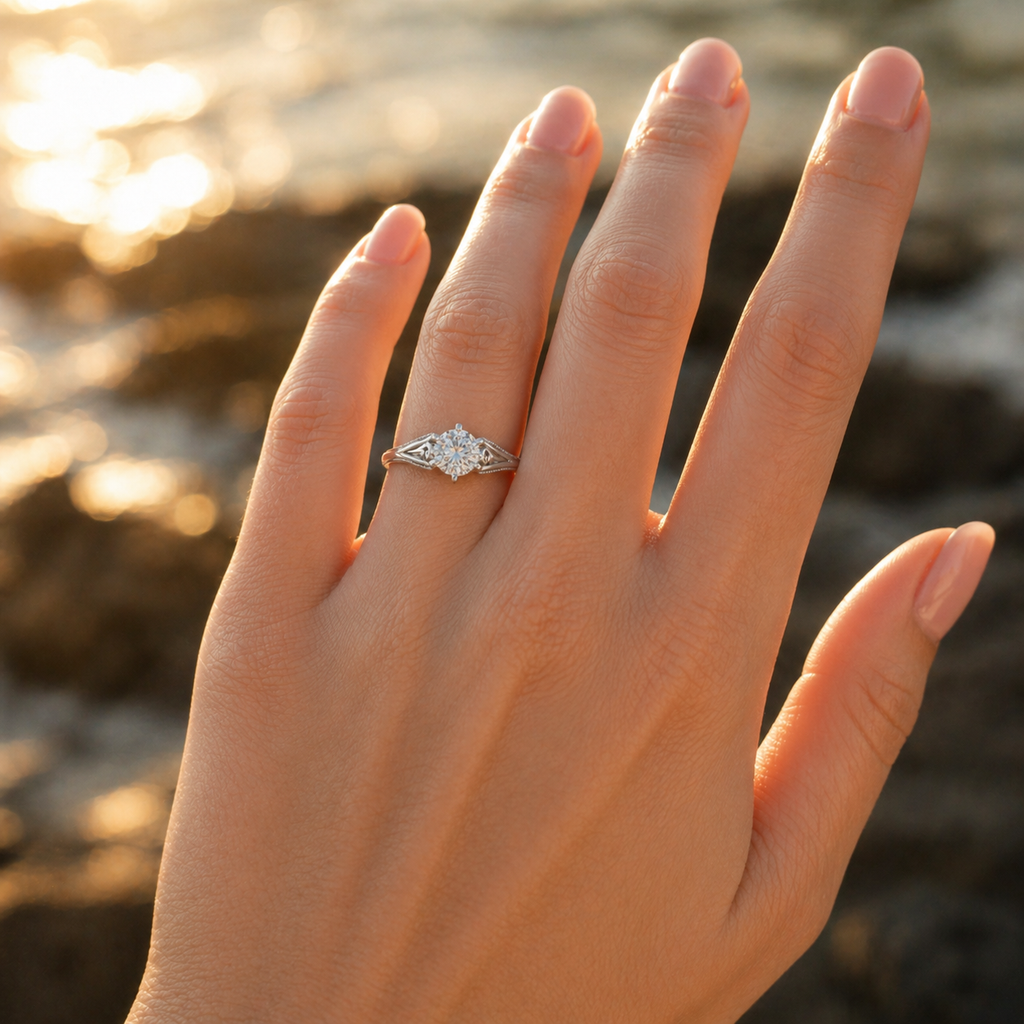 Sterling Silver Diamond Engagement Ring Round VVS CVD