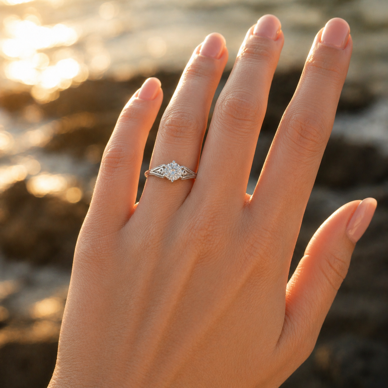 Sterling Silver Diamond Engagement Ring Round VVS CVD