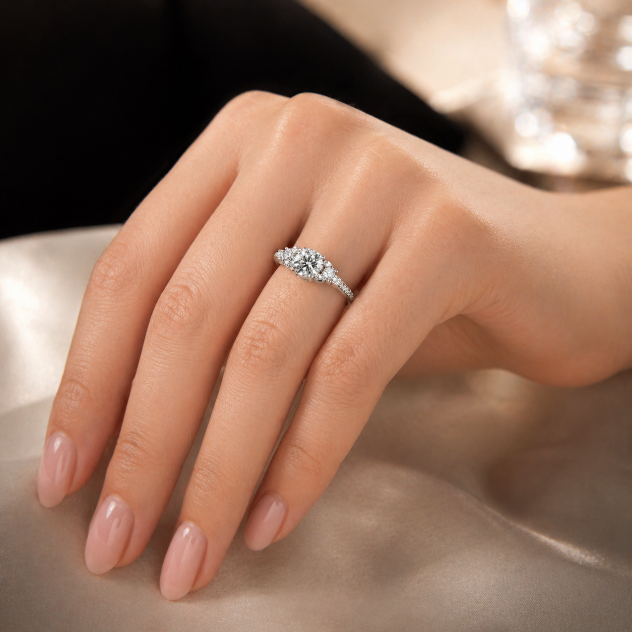 Sterling Silver Diamond Engagement Ring VVS Lab-Grown Round