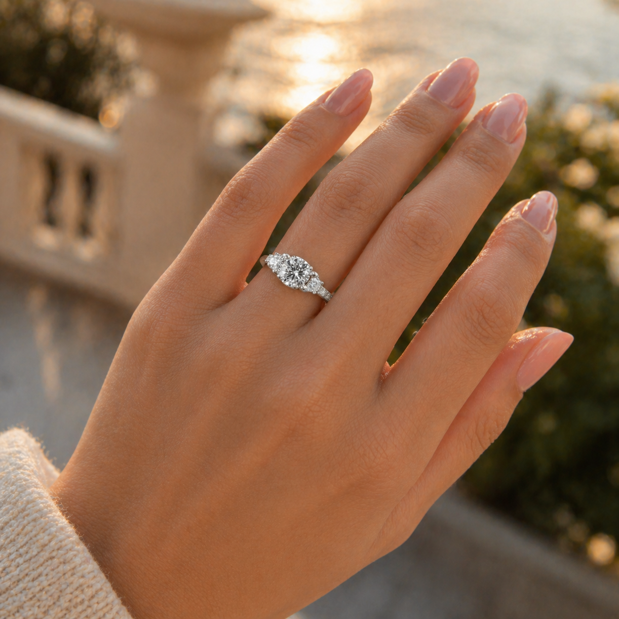 Sterling Silver Diamond Engagement Ring VVS Lab-Grown Round
