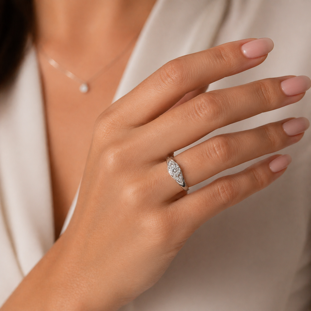 Sterling Silver Lab Diamond Engagement Ring VVS Round Cut