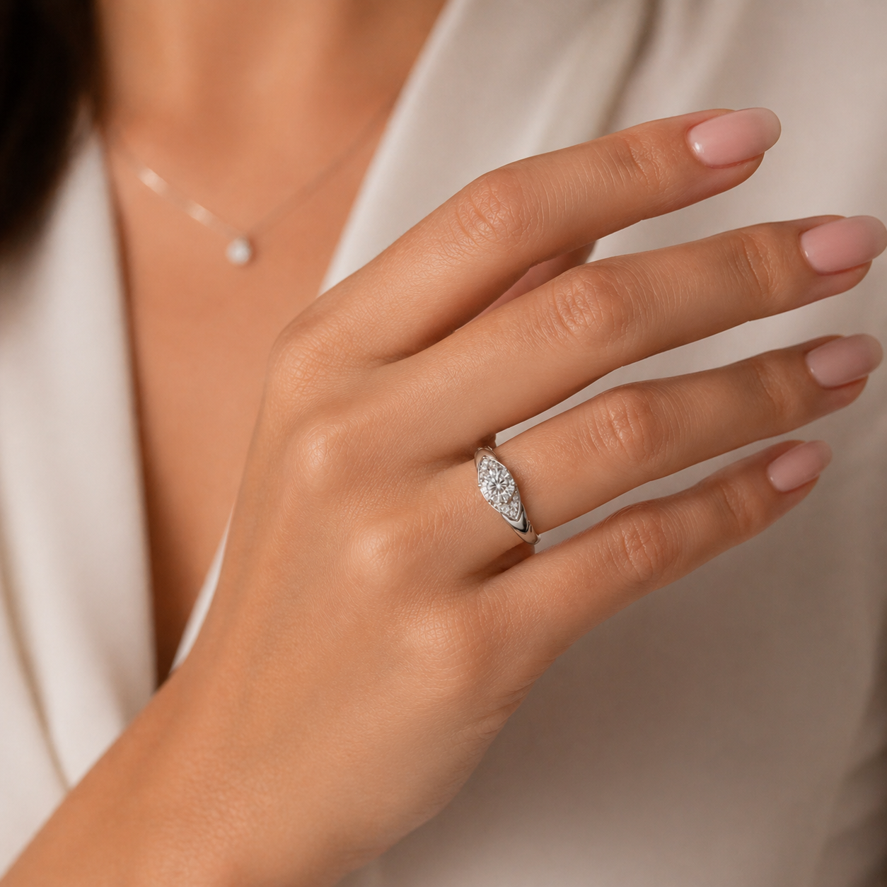 Sterling Silver Lab Diamond Engagement Ring VVS Round Cut