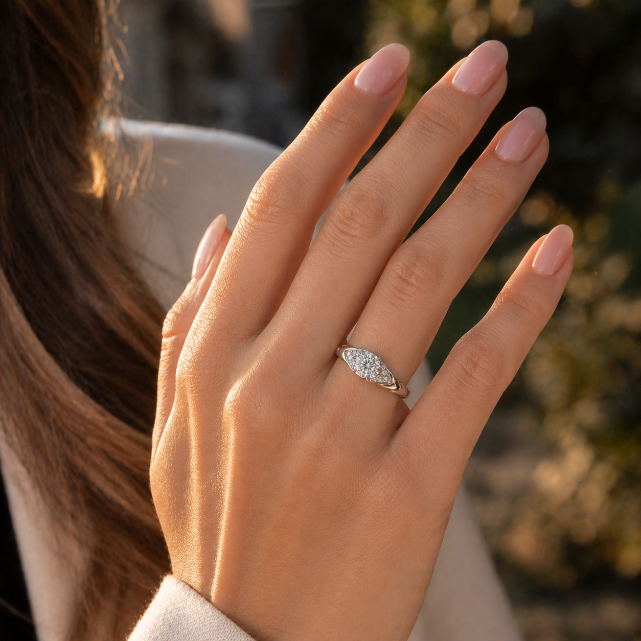 Sterling Silver Lab Diamond Engagement Ring VVS Round Cut