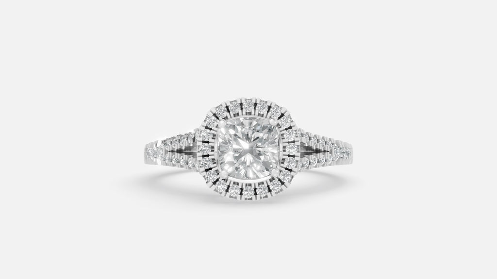 925 Silver Cushion Halo Diamond Ring – Elegant Split Shank Ring