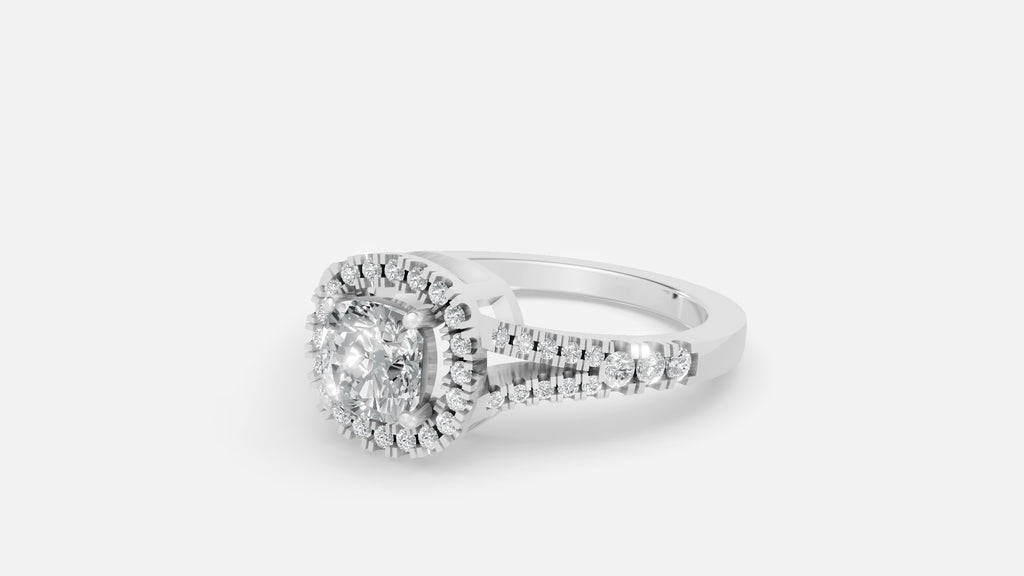 925 Silver Cushion Halo Diamond Ring – Elegant Split Shank Ring
