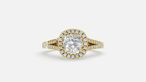 18K Gold Cushion Halo Diamond Ring – Split Shank Luxury Ring