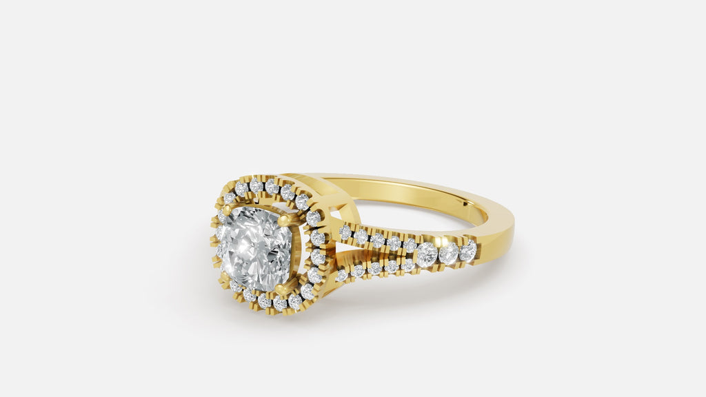 18K Gold Cushion Halo Diamond Ring – Split Shank Luxury Ring