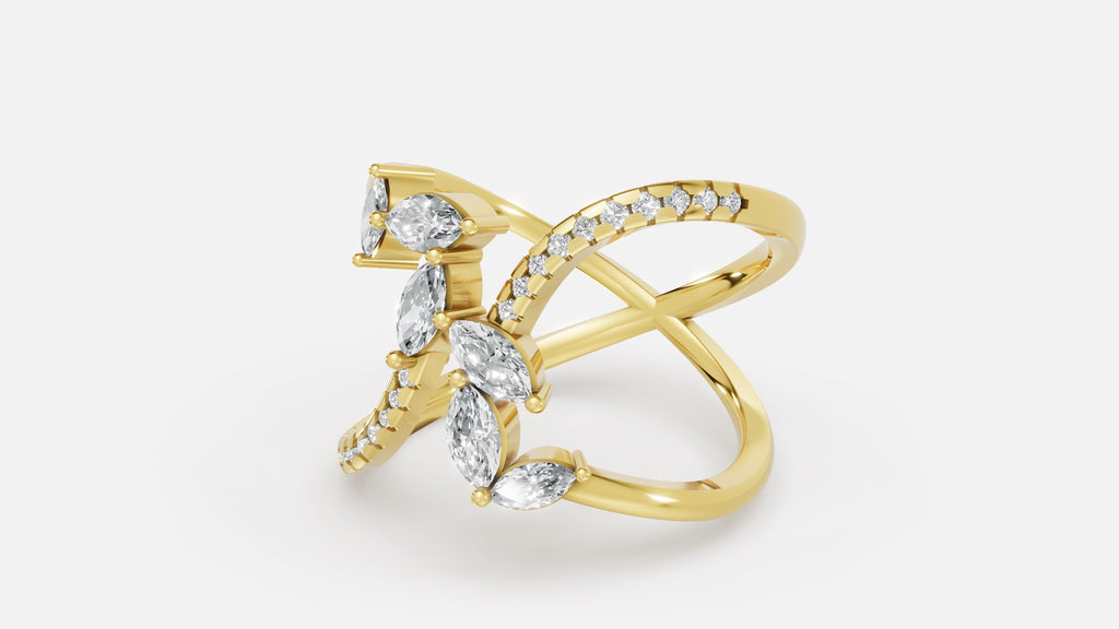 18K Gold Diamond Ring VVS CVD Elegant Fine Jewelry