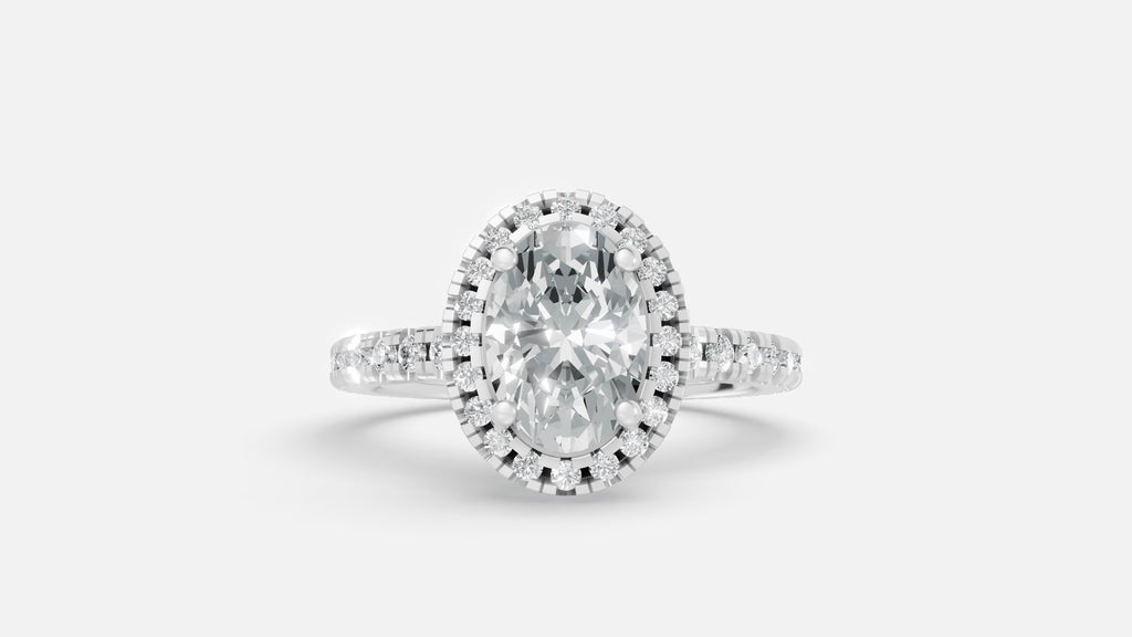 Sterling Silver Oval Halo Diamond Ring VVS CVD Modern Style