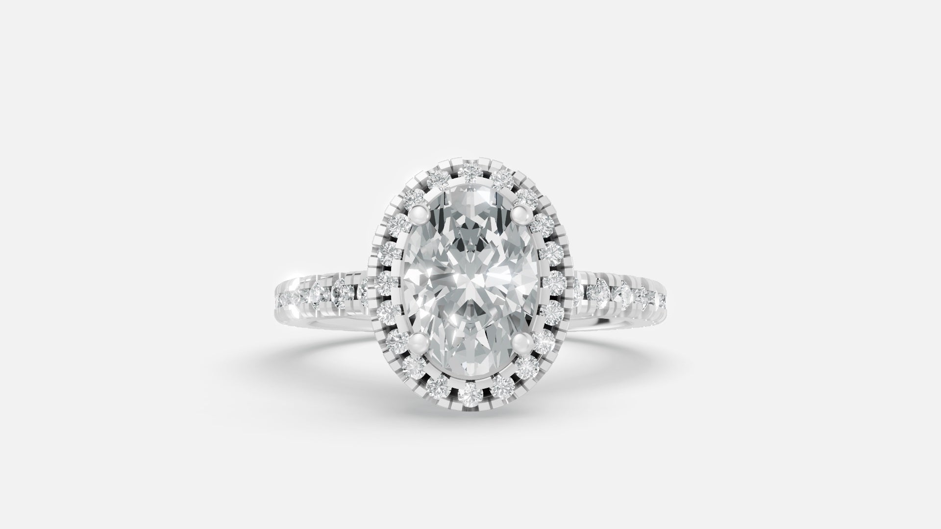 Sterling Silver Oval Halo Diamond Ring VVS CVD Modern Style