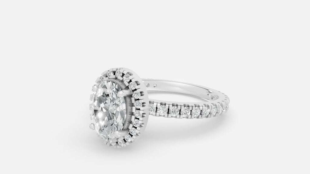 Sterling Silver Oval Halo Diamond Ring VVS CVD Modern Style