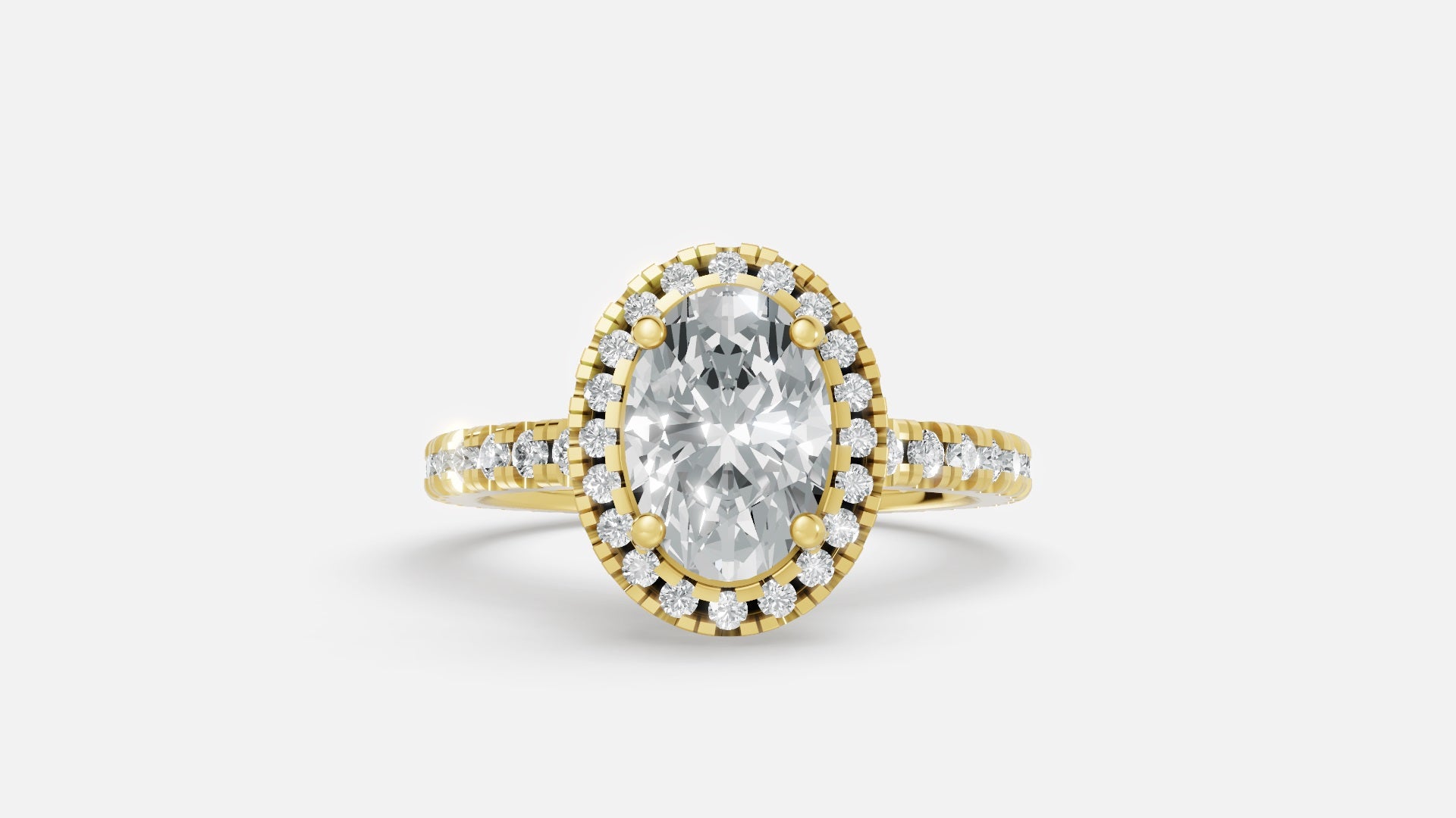 18K Gold Oval Halo Diamond Ring VVS CVD Elegant Design