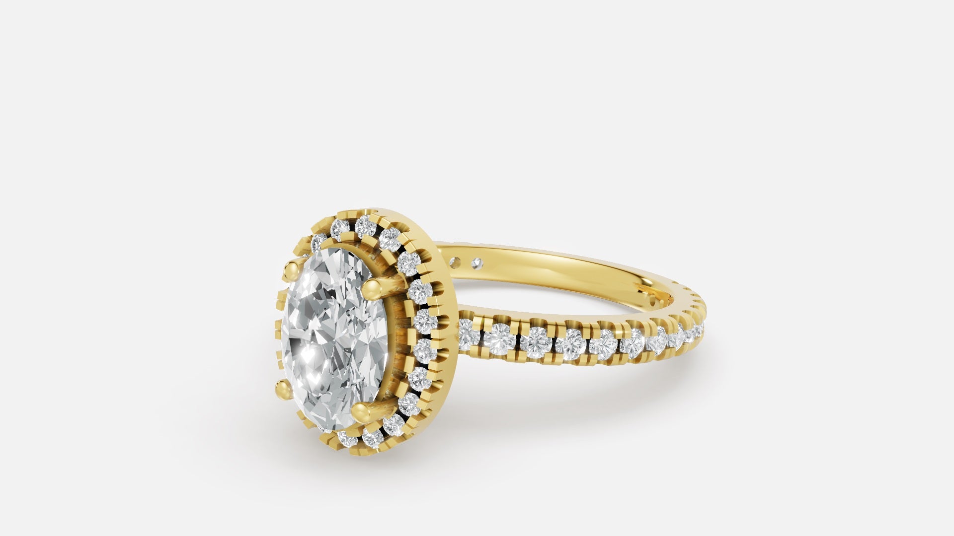 18K Gold Oval Halo Diamond Ring VVS CVD Elegant Design