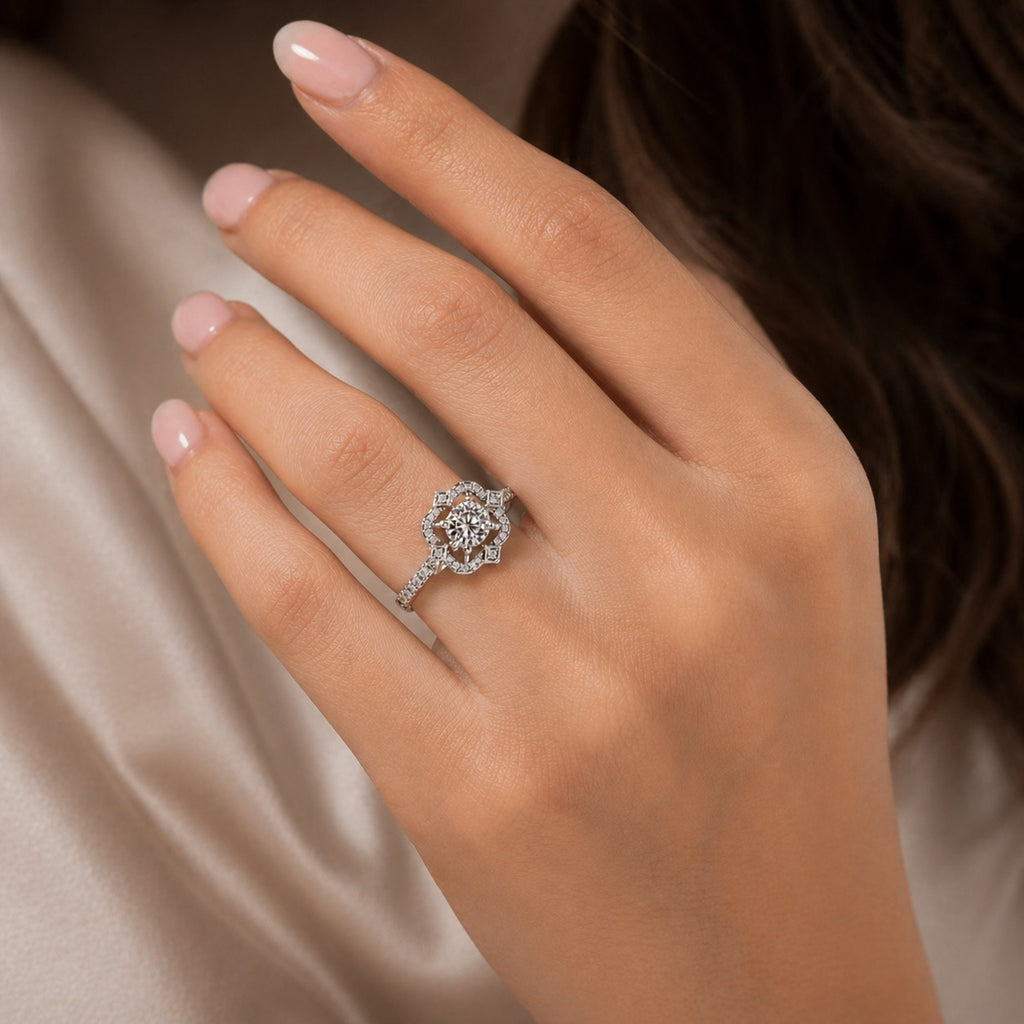 Silver CVD Diamond Engagement Ring VVS Clarity (0.73 Ct)