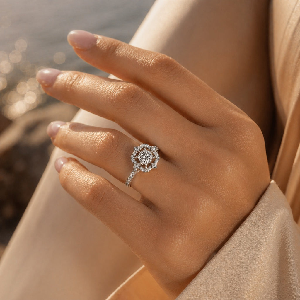 Silver CVD Diamond Engagement Ring VVS Clarity (0.73 Ct)