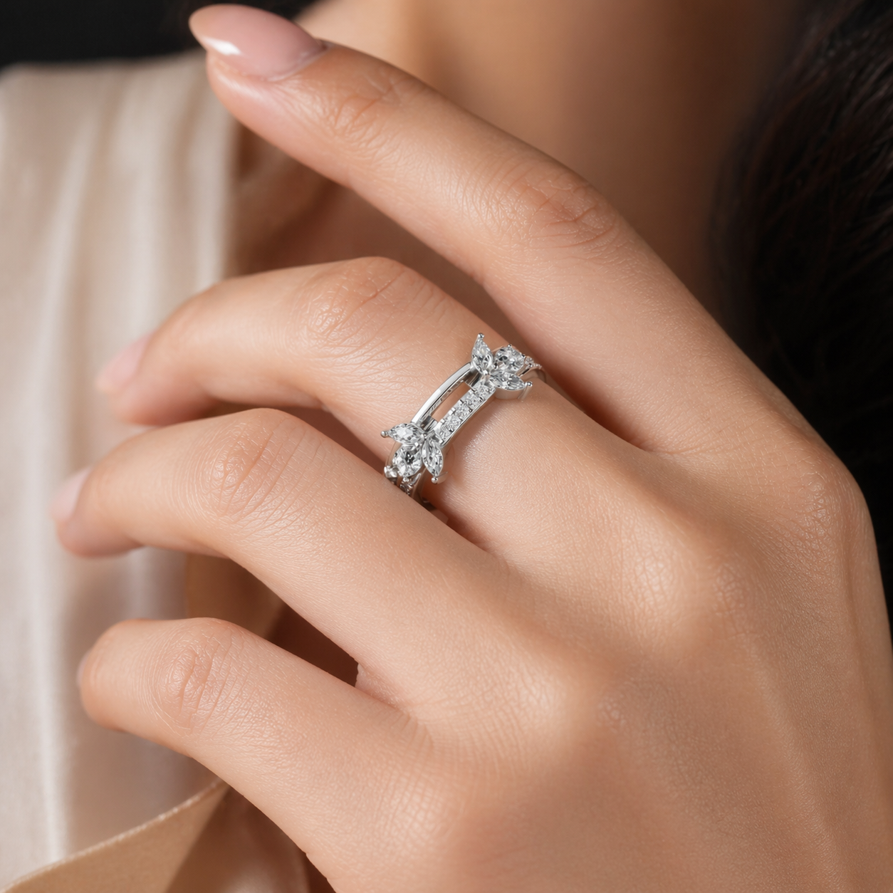 925 Silver CVD Diamond Ring VVS EF Minimal Luxury Ring