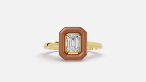 Caramel Halo Emerald Cut Lab Grown Diamond Ring in Gold