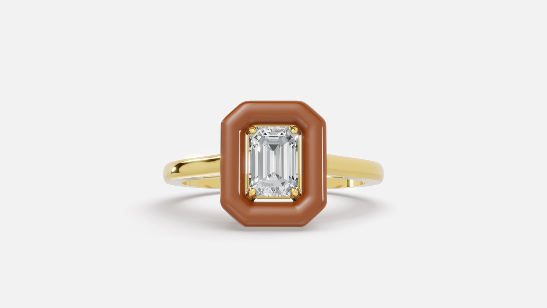 Caramel Halo Emerald Cut Lab Grown Diamond Ring in Gold Front View
