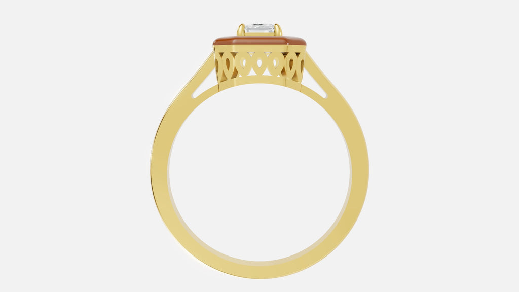 Caramel Halo Emerald Cut Lab Grown Diamond Ring in Gold Profile View