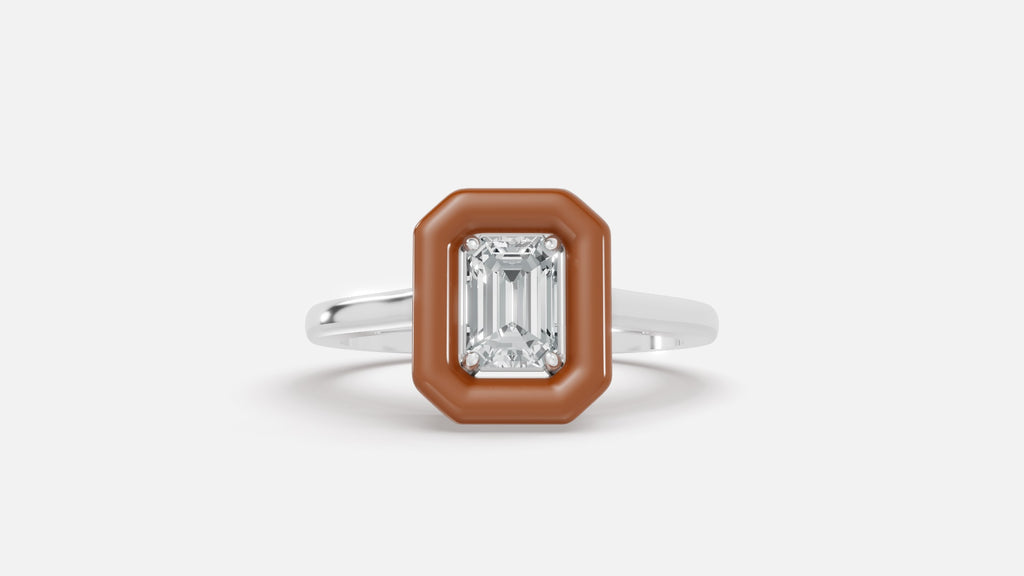 Caramel Halo Emerald Cut Lab Grown Diamond Ring in Silver Front View